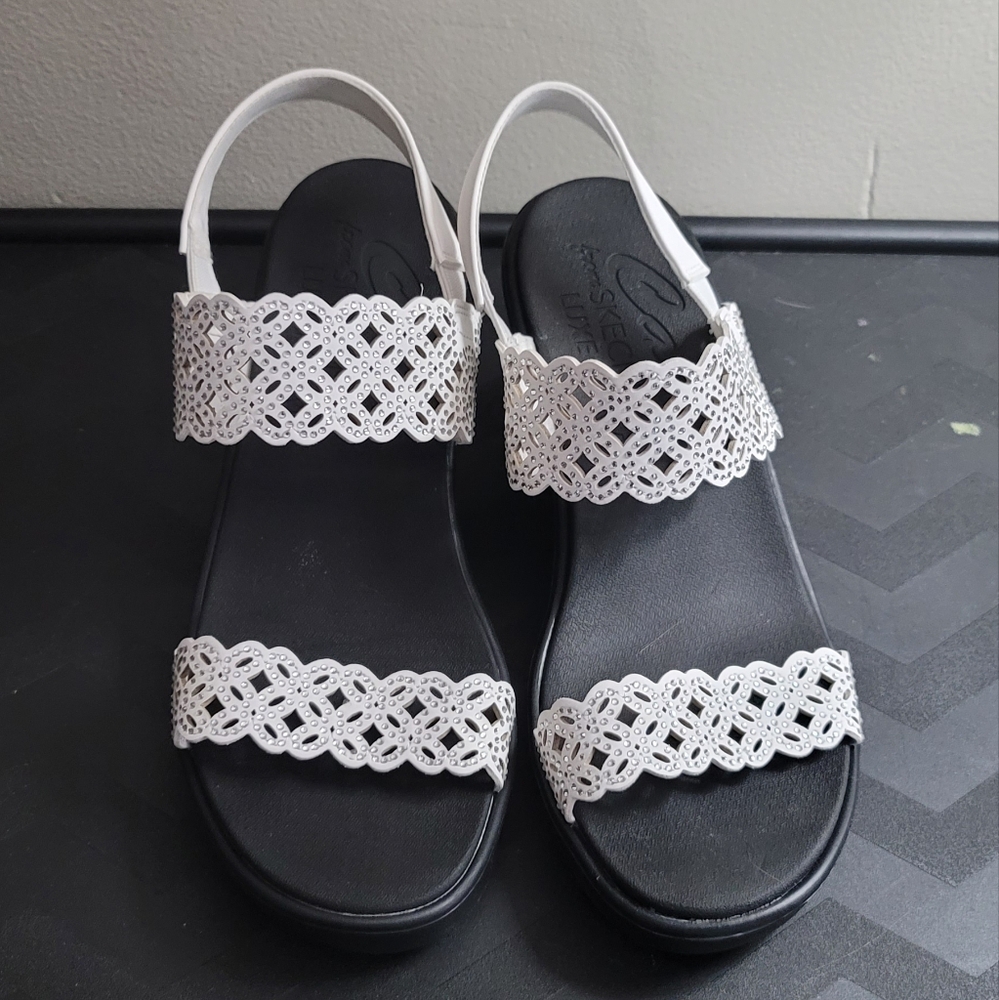 Skechers White and Black Sandals with Lace Straps